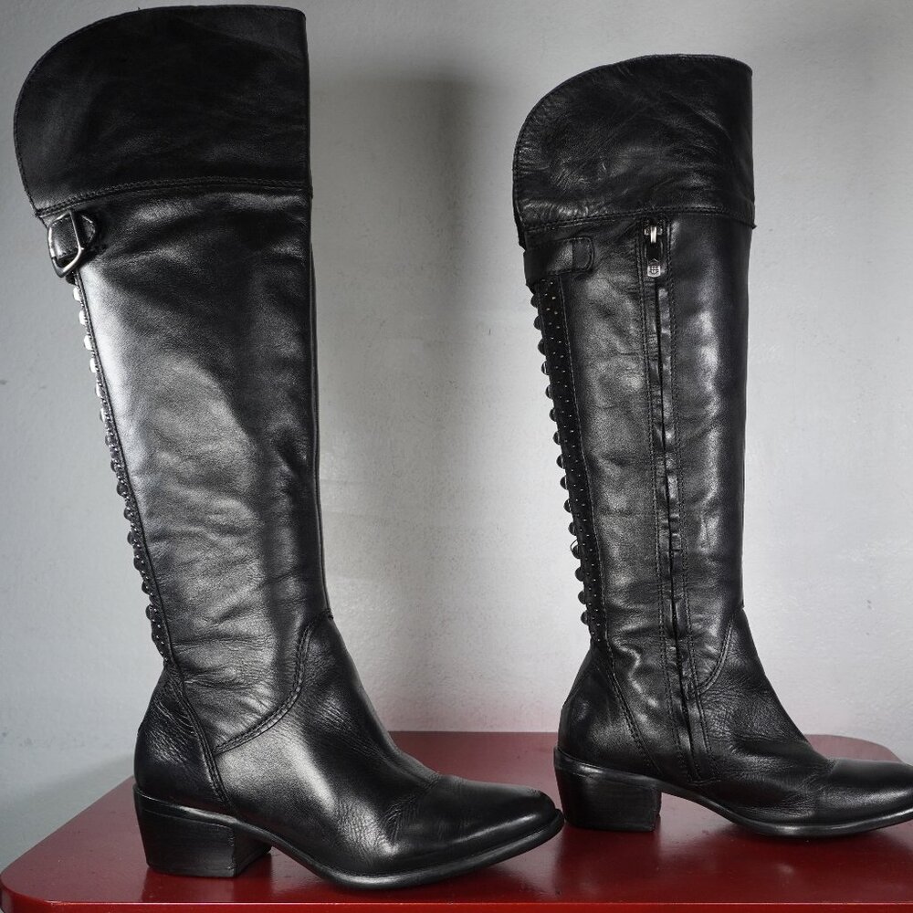 Women's Vince Camuto Black Leather Knee High Riding Studded Fashion Boots 7.5 - Picture 5 of 9